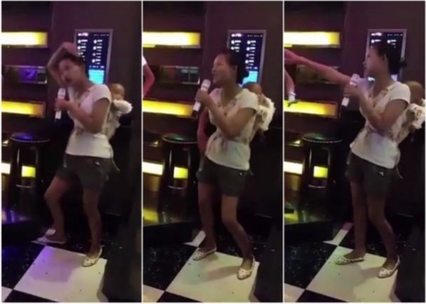 潮媽背嬰兒K歌熱舞 生了小孩沒玩夠手舞足蹈接著嗨